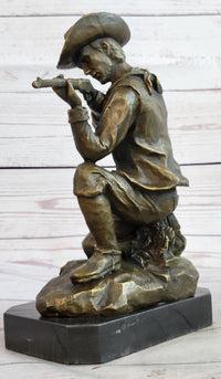 Bronze Kneeling Ranger With Rifle Cowboy Sculpture 11" x 8"