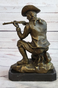 Bronze Kneeling Ranger With Rifle Cowboy Sculpture 11" x 8"
