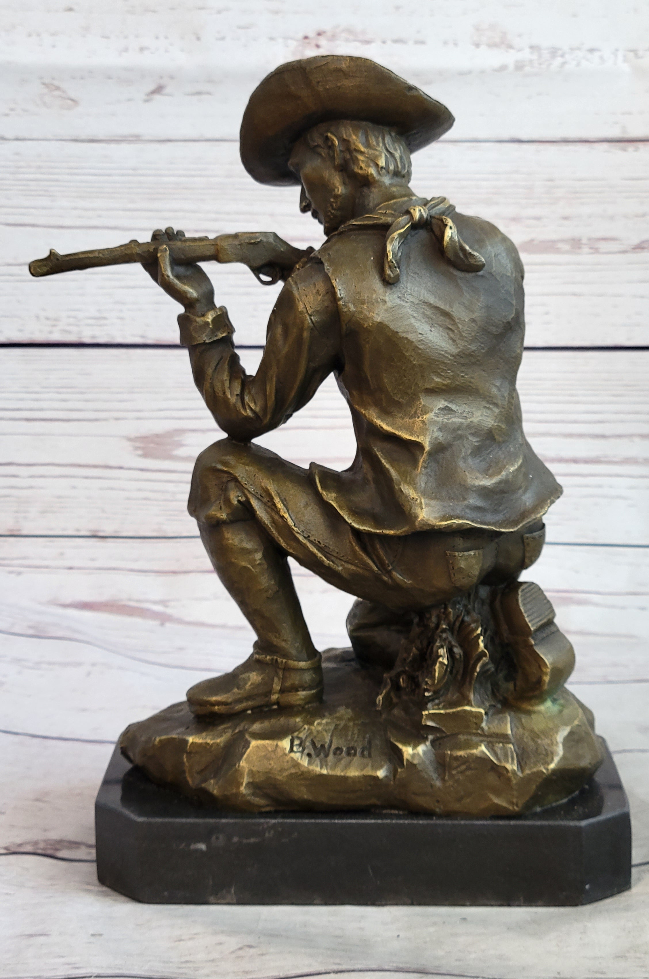 Bronze Kneeling Ranger With Rifle Cowboy Sculpture 11" x 8"