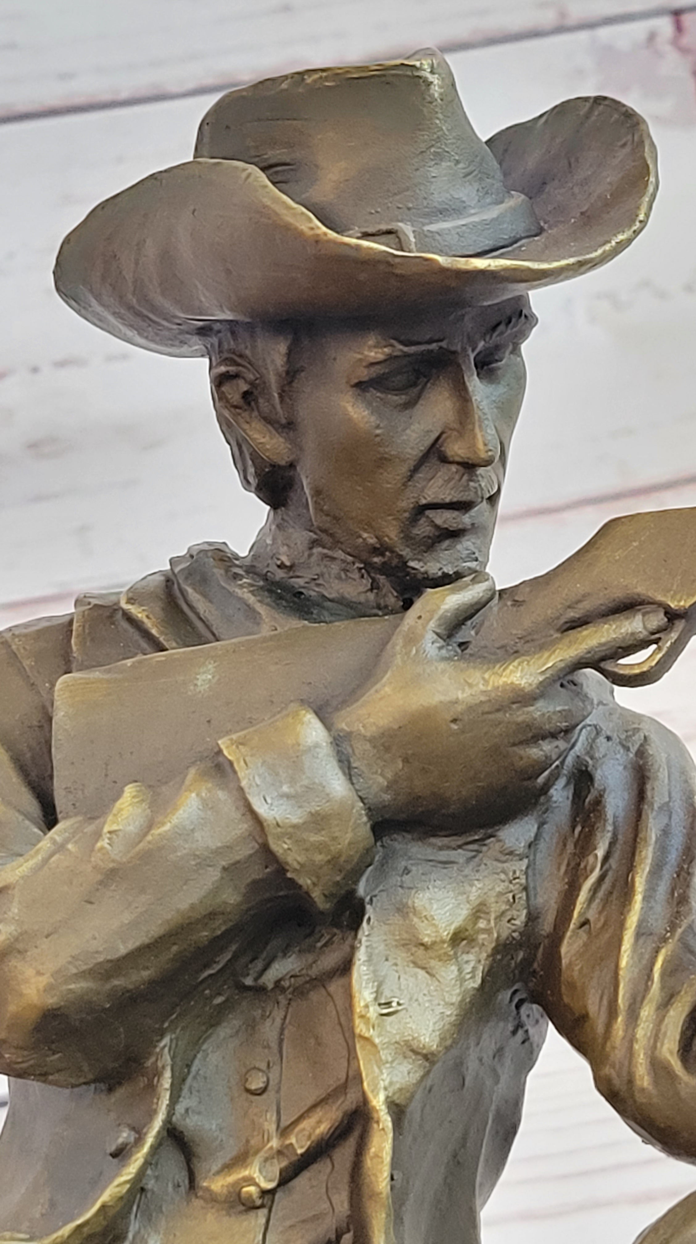 Bronze Kneeling Ranger With Rifle Cowboy Sculpture 11" x 8"