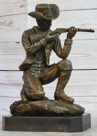 Bronze Kneeling Ranger With Rifle Cowboy Sculpture 11" x 8"