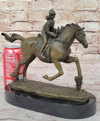 Female Equestrian Jockey Horseback Riding Bronze Sculpture 9" x 9"