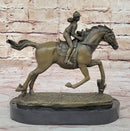 Female Equestrian Jockey Horseback Riding Bronze Sculpture 9" x 9"