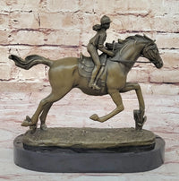 Female Equestrian Jockey Horseback Riding Bronze Sculpture 9" x 9"