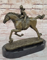Female Equestrian Jockey Horseback Riding Bronze Sculpture 9" x 9"