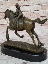 Female Equestrian Jockey Horseback Riding Bronze Sculpture 9" x 9"
