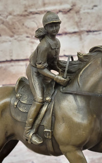 Female Equestrian Jockey Horseback Riding Bronze Sculpture 9" x 9"