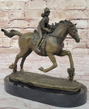 Female Equestrian Jockey Horseback Riding Bronze Sculpture 9" x 9"
