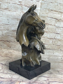 Old West Cowboy With Horse Bronze Bust Sculpture