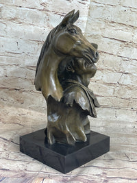 Old West Cowboy With Horse Bronze Bust Sculpture