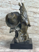Old West Cowboy With Horse Bronze Bust Sculpture