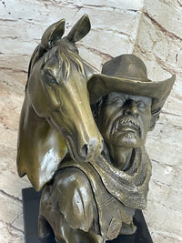Old West Cowboy With Horse Bronze Bust Sculpture
