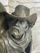 Old West Cowboy With Horse Bronze Bust Sculpture