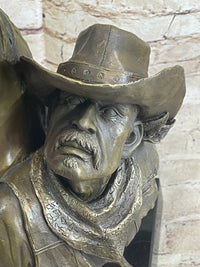 Old West Cowboy With Horse Bronze Bust Sculpture