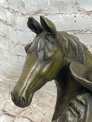 Old West Cowboy With Horse Bronze Bust Sculpture