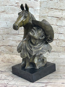 Old West Cowboy With Horse Bronze Bust Sculpture