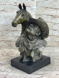 Old West Cowboy With Horse Bronze Bust Sculpture