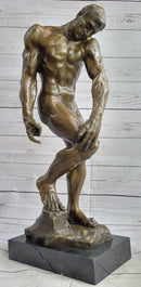 Adam (1881) by Auguste Rodin - Bronze on Marble Base