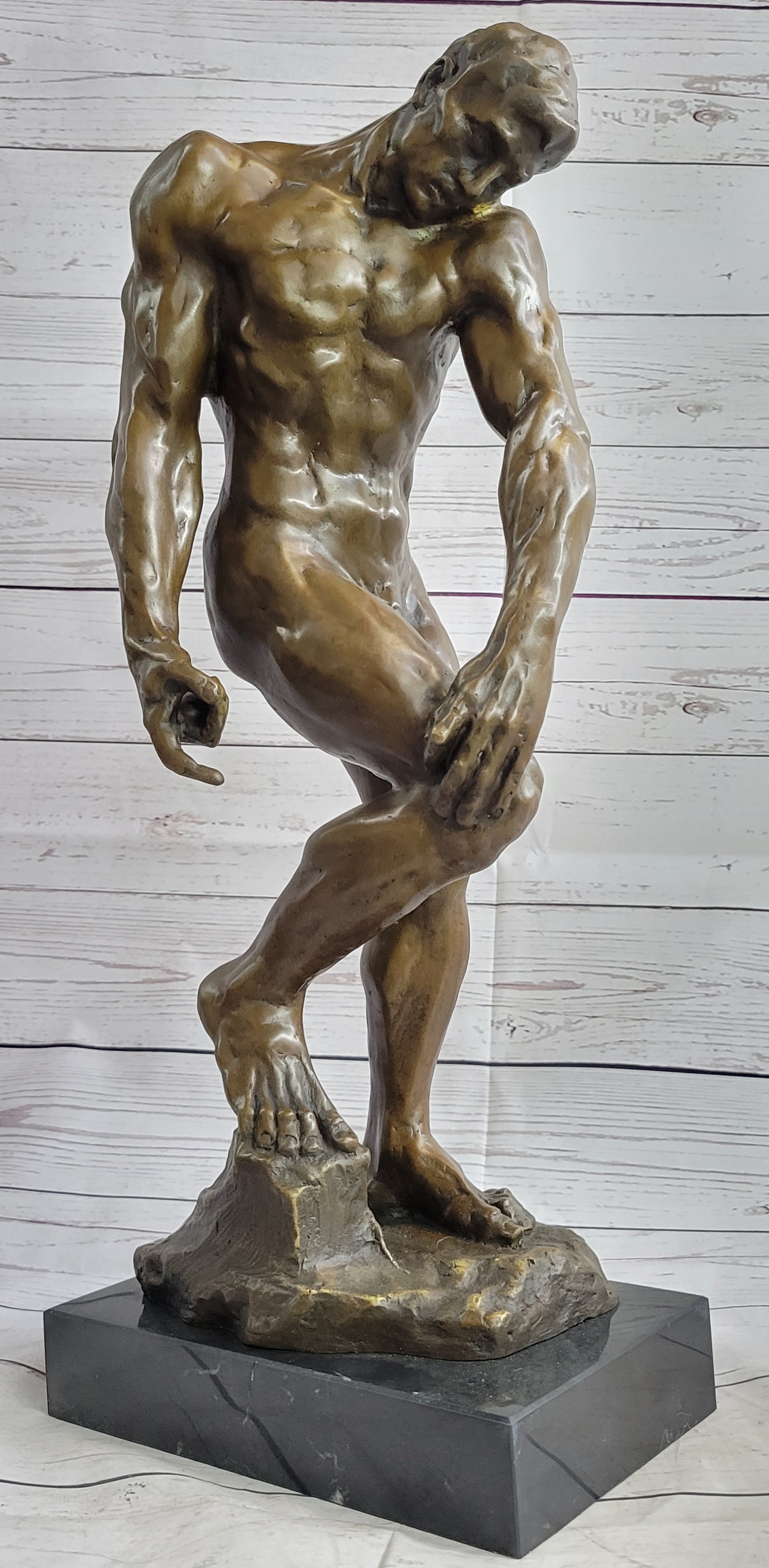 Adam (1881) by Auguste Rodin - Bronze on Marble Base