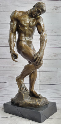 Adam (1881) by Auguste Rodin - Bronze on Marble Base