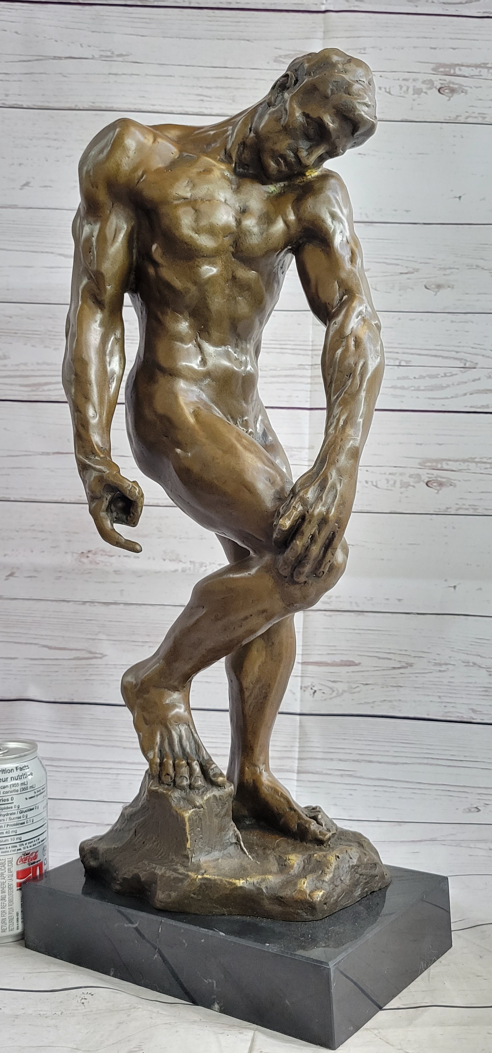 Adam (1881) by Auguste Rodin - Bronze on Marble Base