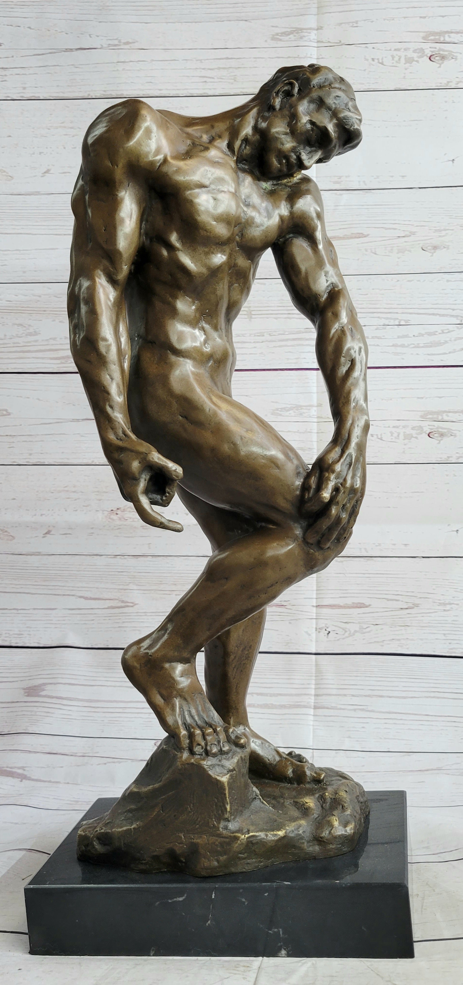 Adam (1881) by Auguste Rodin - Bronze on Marble Base