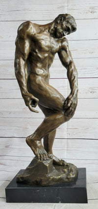 Adam (1881) by Auguste Rodin - Bronze on Marble Base