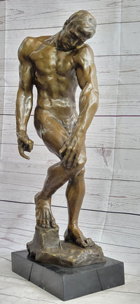 Adam (1881) by Auguste Rodin - Bronze on Marble Base