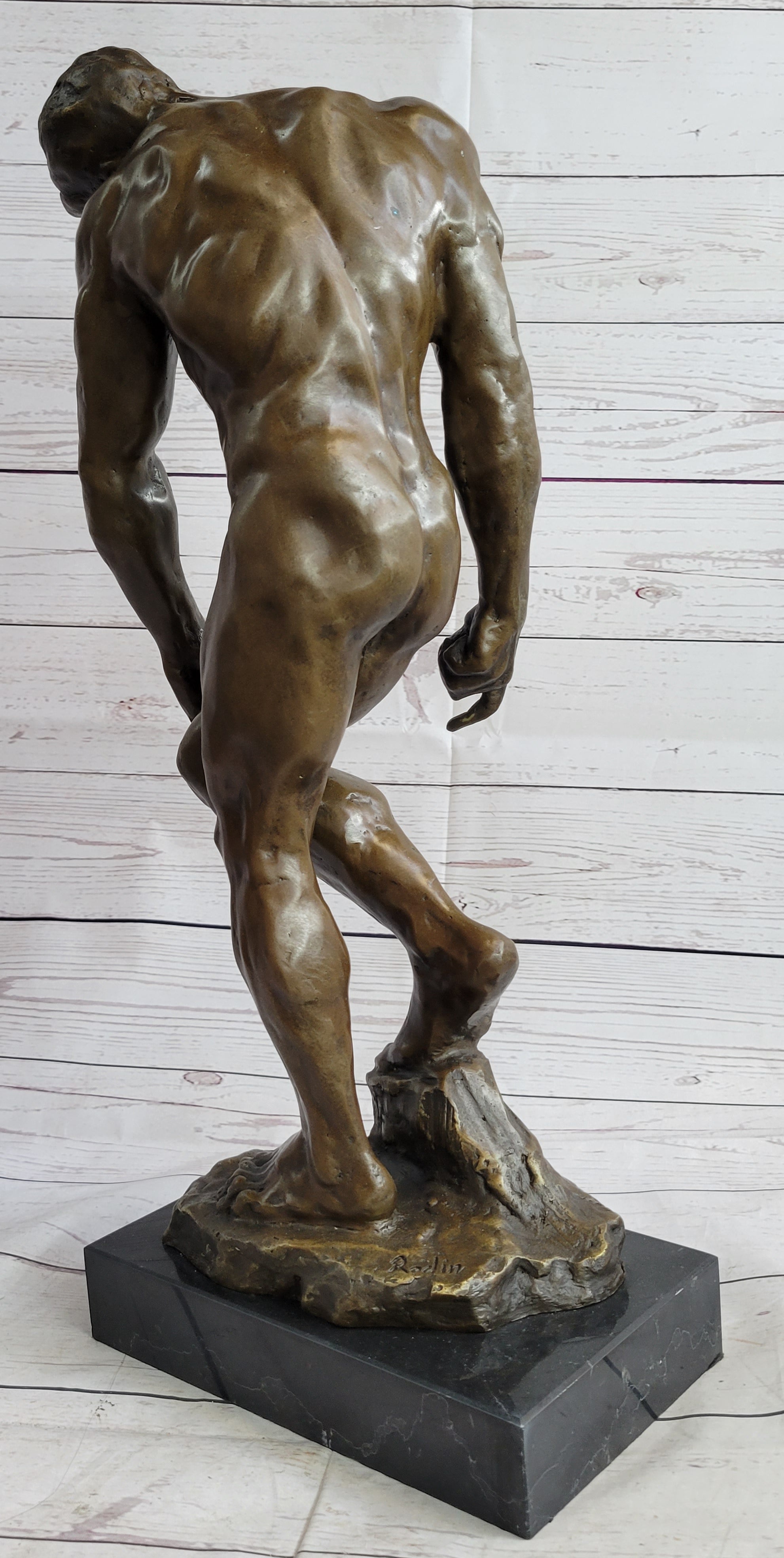 Adam (1881) by Auguste Rodin - Bronze on Marble Base