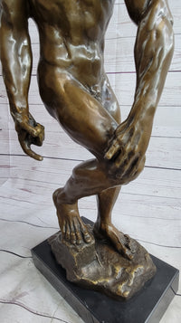 Adam (1881) by Auguste Rodin - Bronze on Marble Base