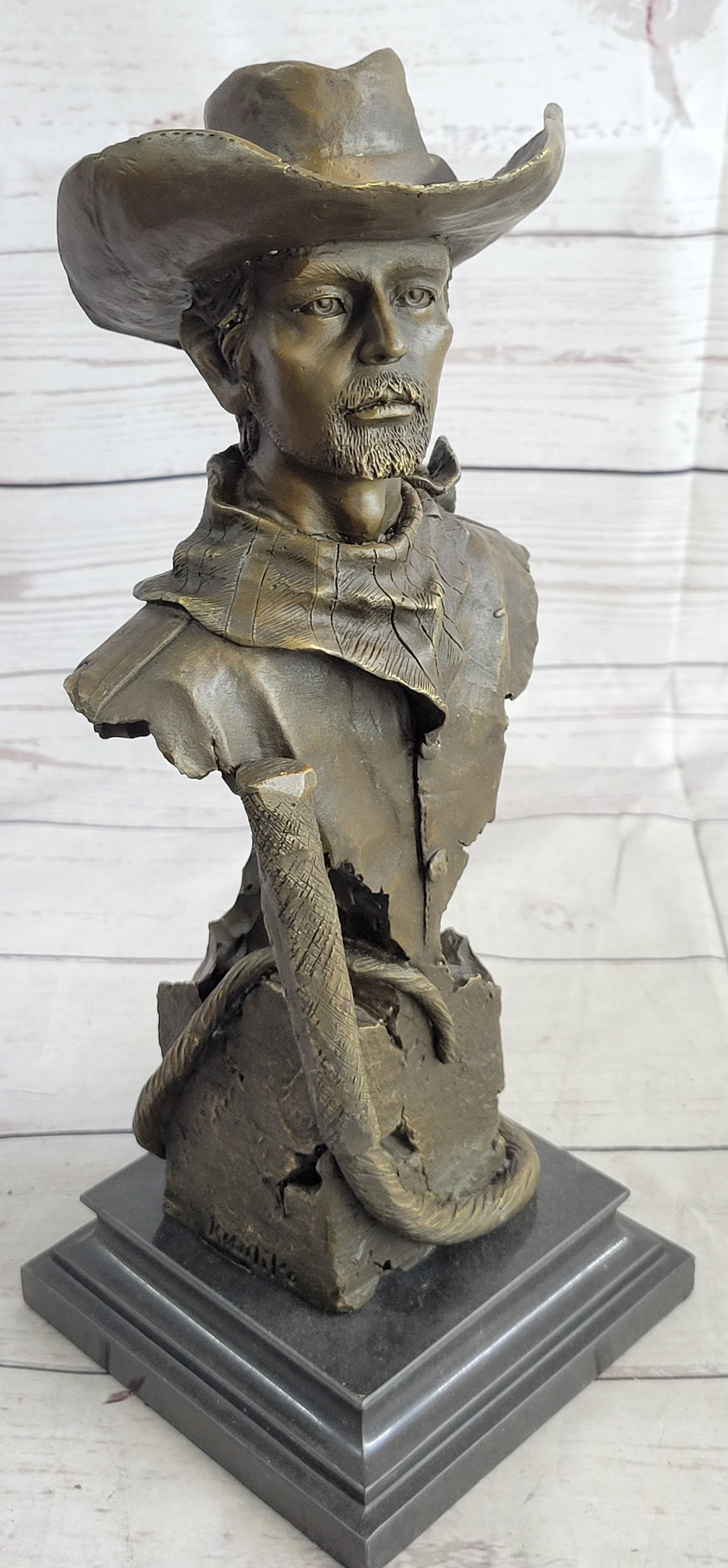 Buffalo Bill Bronze Metal Bust Sculpture Signed 13" x 6"