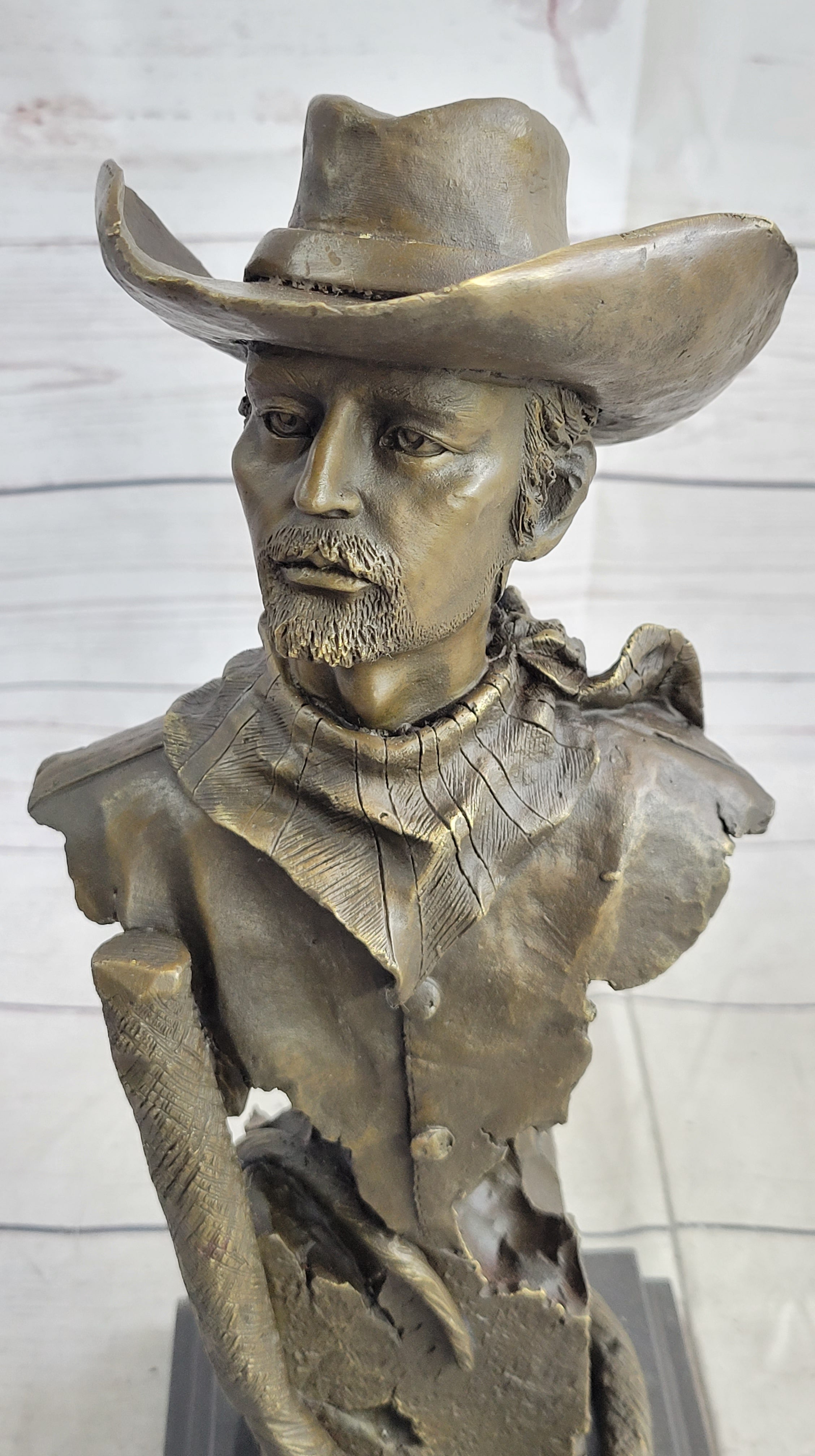 Buffalo Bill Bronze Metal Bust Sculpture Signed 13" x 6"