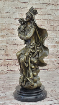 Mother Virgin Mary Madonna Jesus Bronze Sculpture