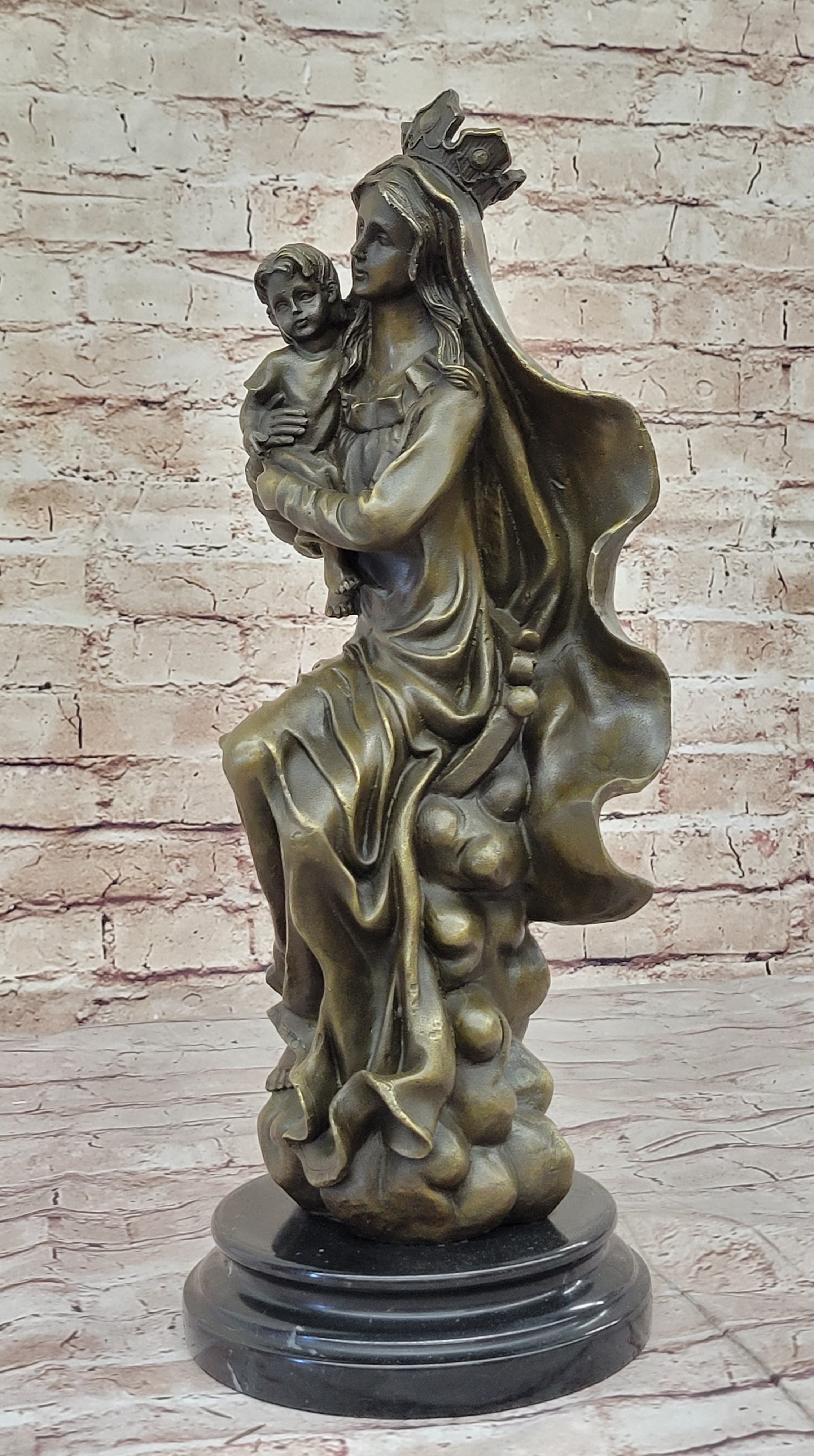 Mother Virgin Mary Madonna Jesus Bronze Sculpture