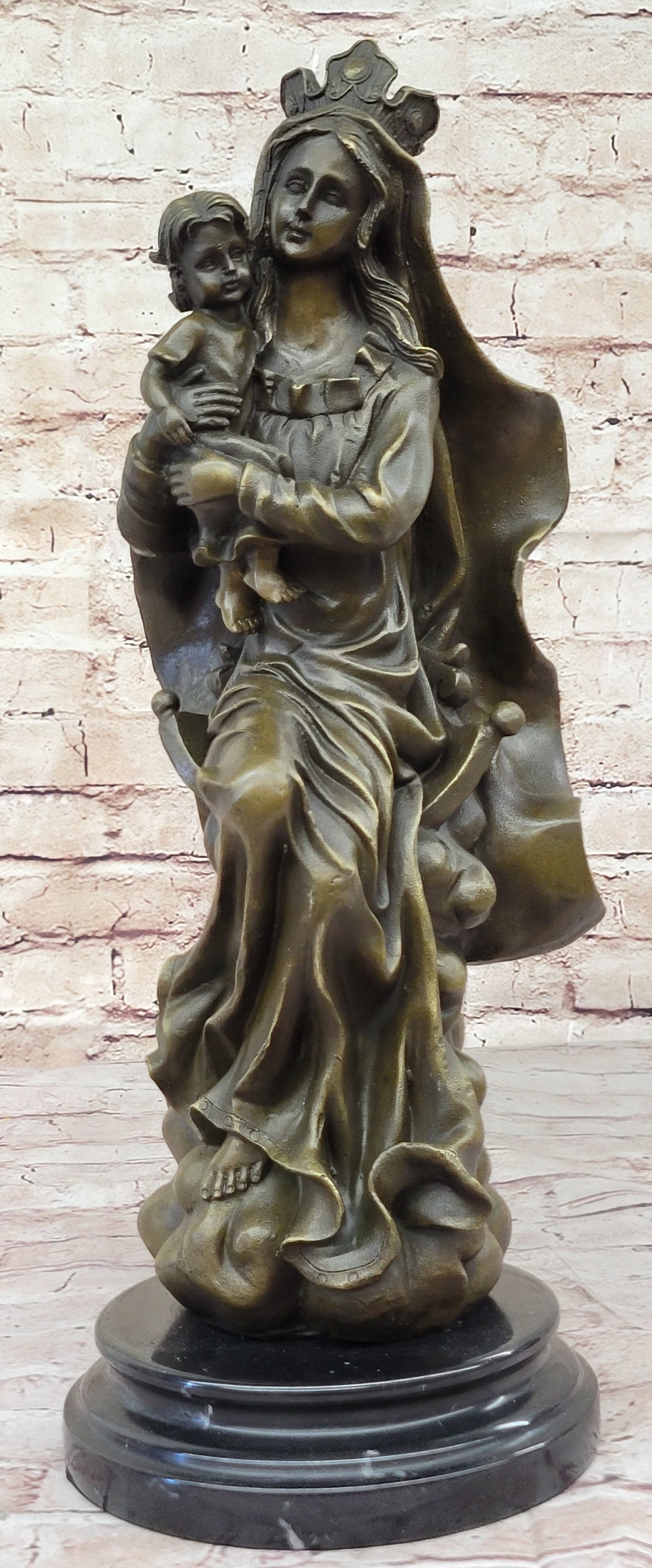 Mother Virgin Mary Madonna Jesus Bronze Sculpture