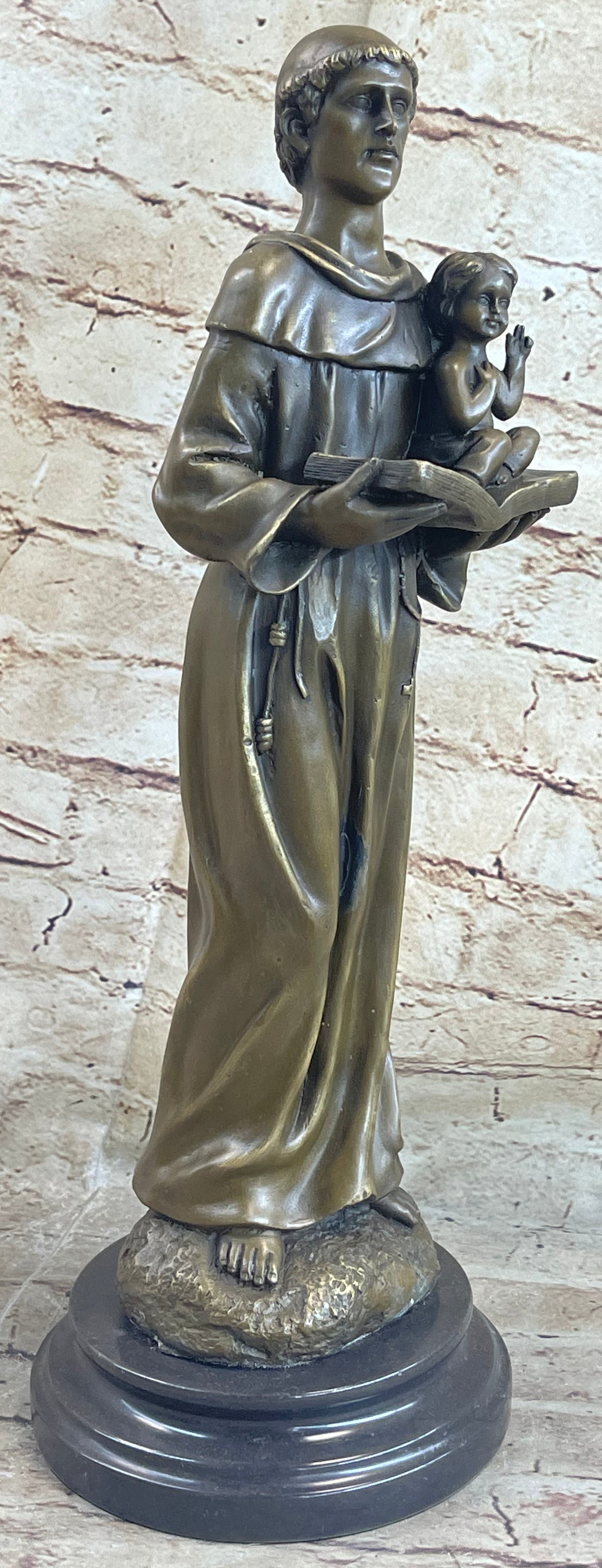 Saint Anthony Bronze Holding Bible & Baby Jesus Sculpture