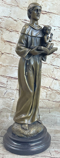 Saint Anthony Bronze Holding Bible & Baby Jesus Sculpture
