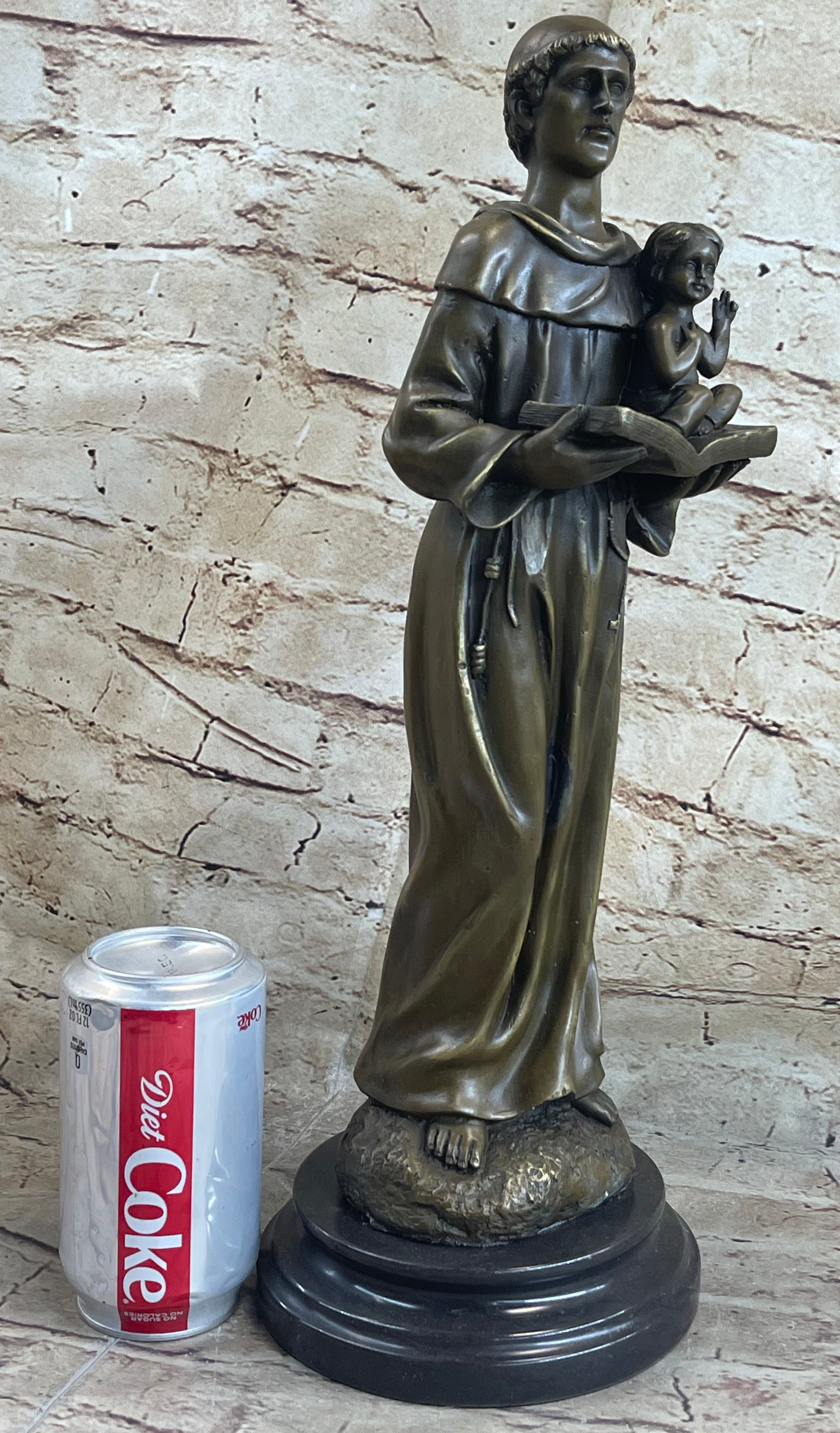 Saint Anthony Bronze Holding Bible & Baby Jesus Sculpture
