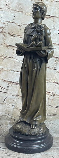 Saint Anthony Bronze Holding Bible & Baby Jesus Sculpture