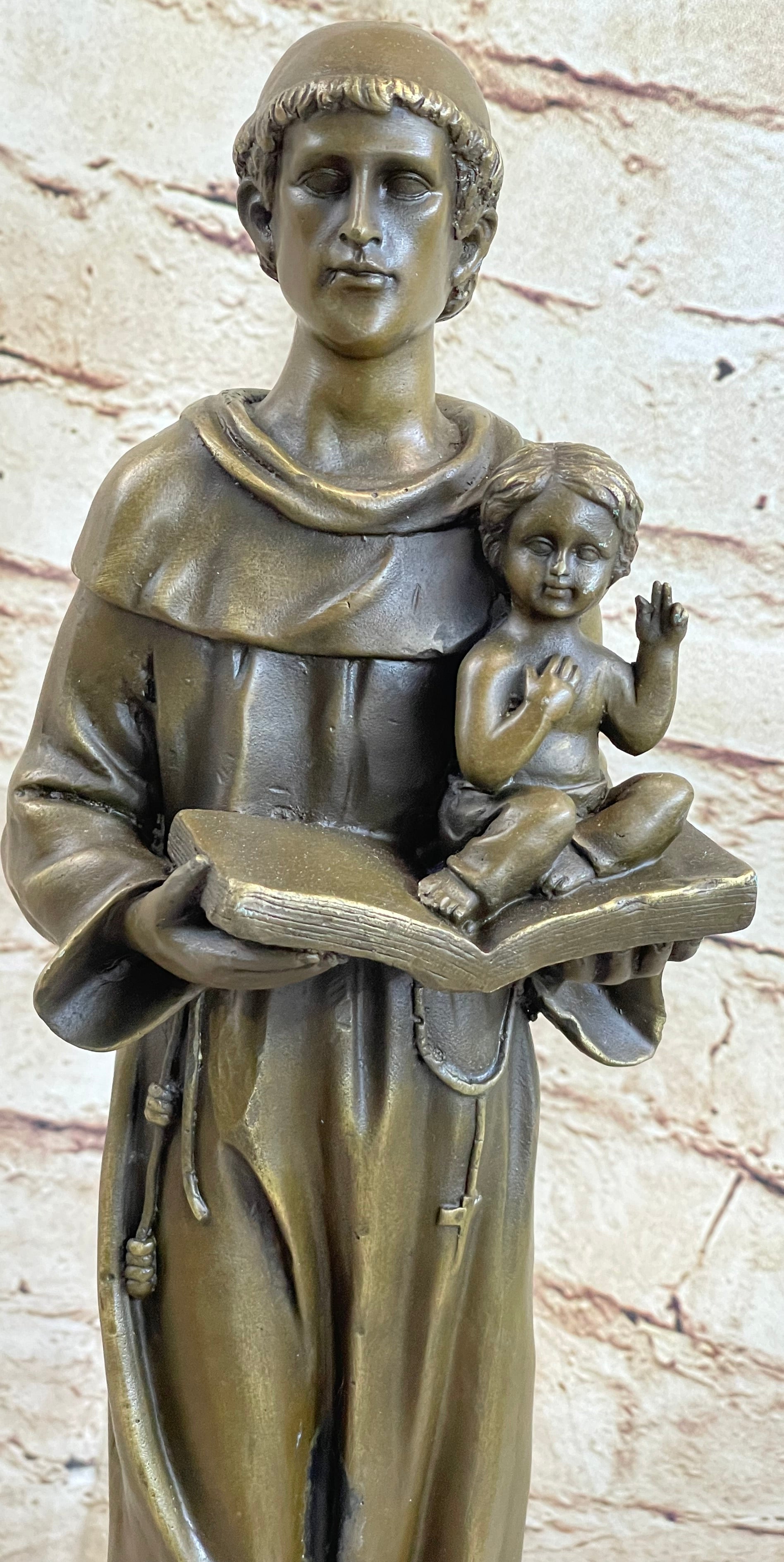 Saint Anthony Bronze Holding Bible & Baby Jesus Sculpture
