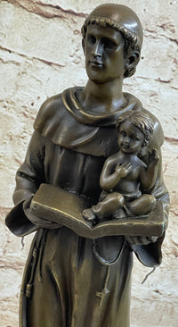Saint Anthony Bronze Holding Bible & Baby Jesus Sculpture