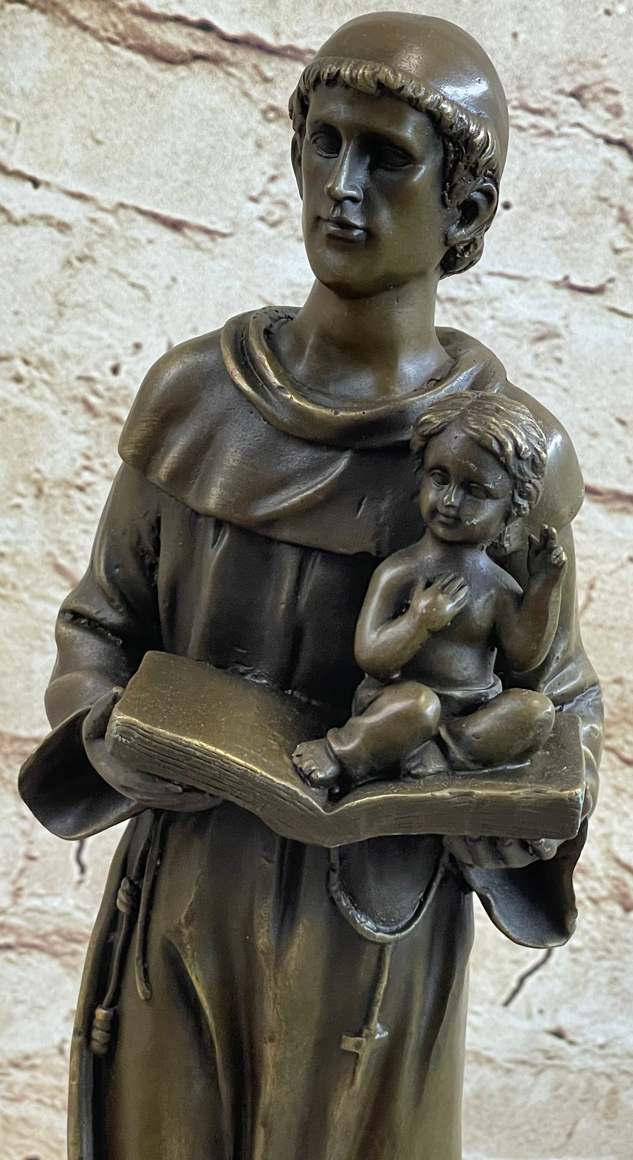 Saint Anthony Bronze Holding Bible & Baby Jesus Sculpture