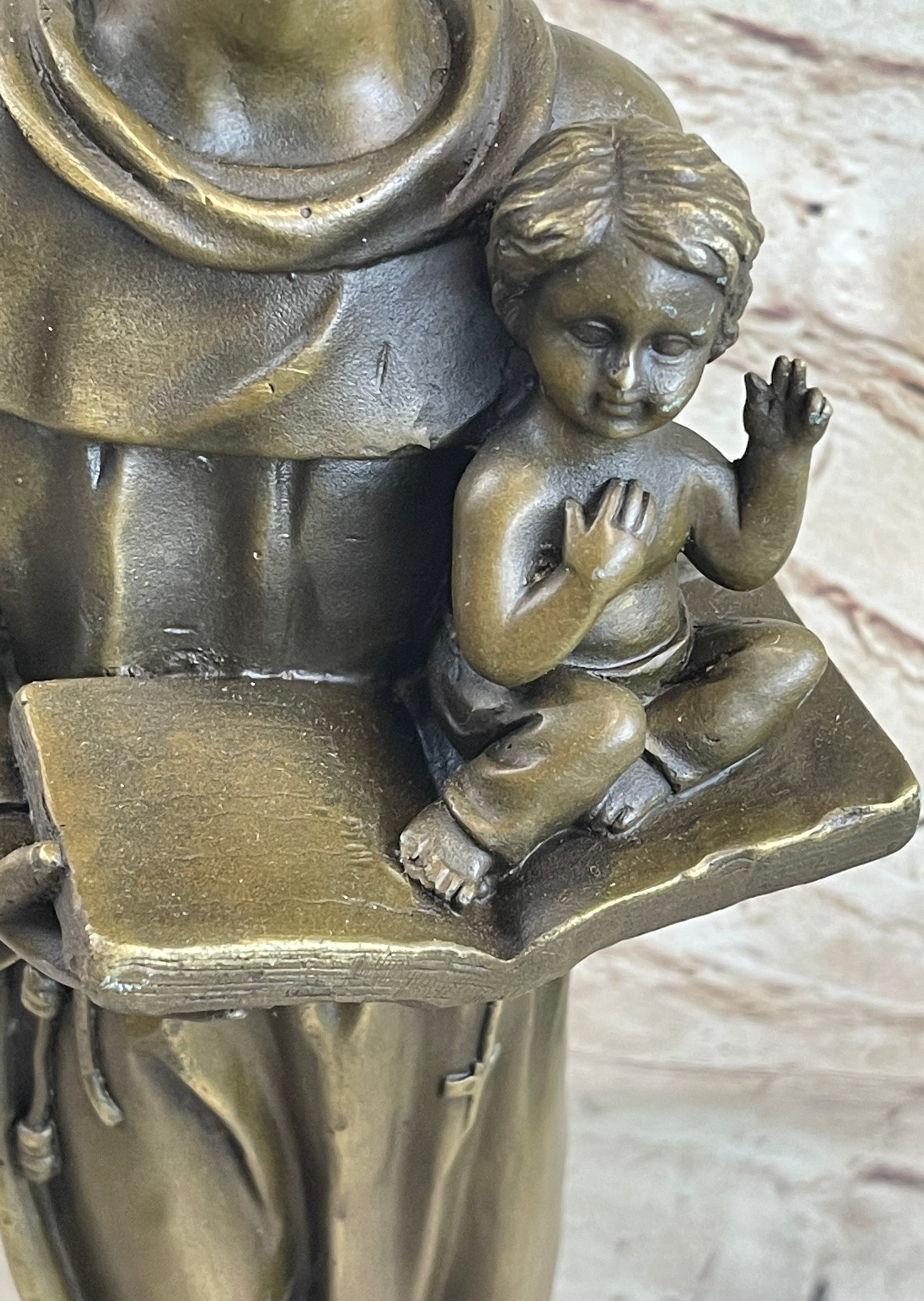 Saint Anthony Bronze Holding Bible & Baby Jesus Sculpture