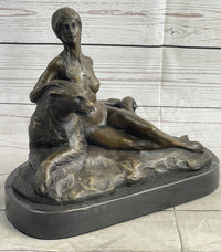 Aldo Vitaleh Nude Woman Sitting Next to a Panther Bronze Sculpture