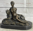 Aldo Vitaleh Nude Woman Sitting Next to a Panther Bronze Sculpture