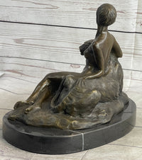 Aldo Vitaleh Nude Woman Sitting Next to a Panther Bronze Sculpture