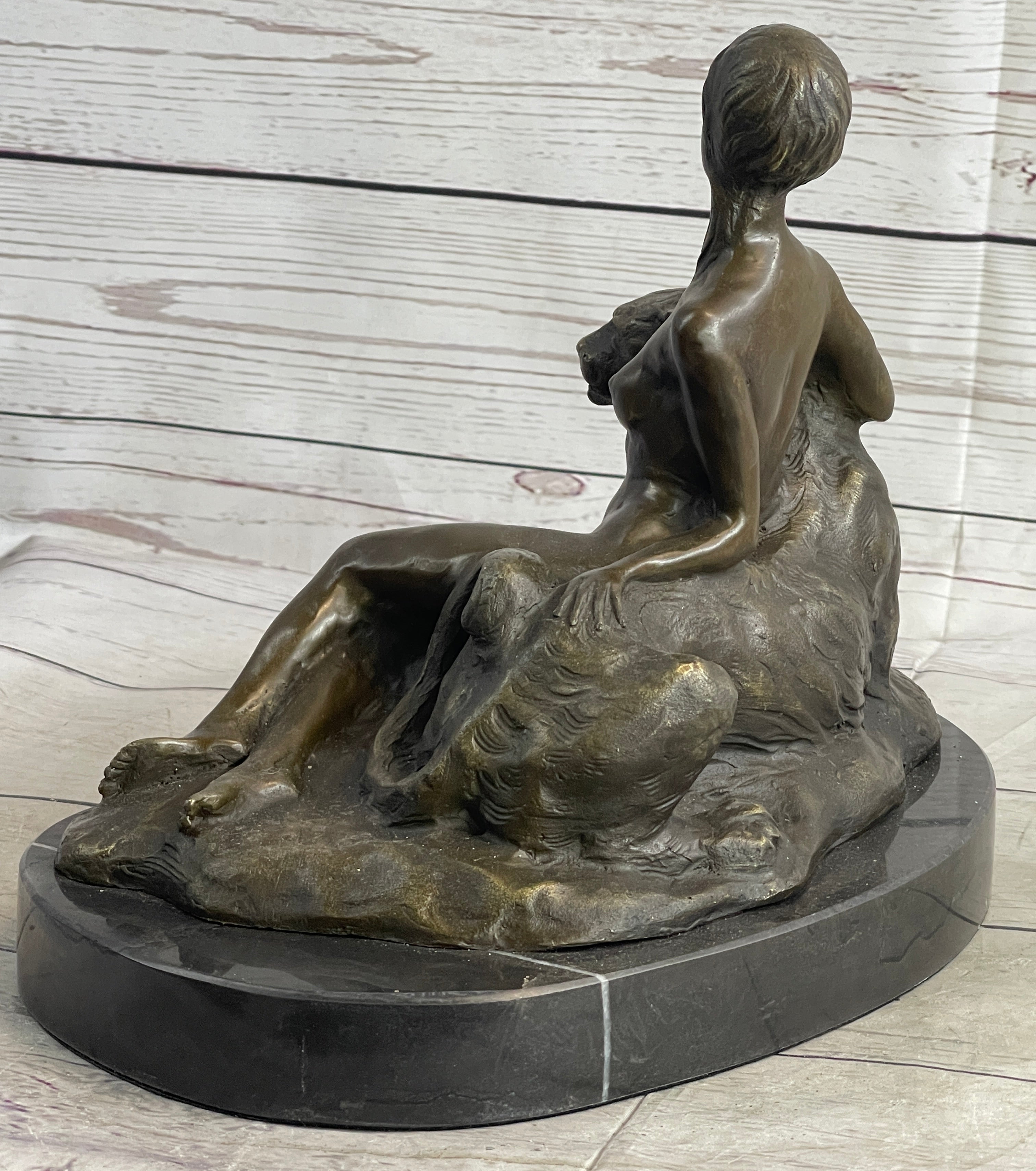 Aldo Vitaleh Nude Woman Sitting Next to a Panther Bronze Sculpture