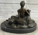 Aldo Vitaleh Nude Woman Sitting Next to a Panther Bronze Sculpture