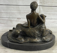 Aldo Vitaleh Nude Woman Sitting Next to a Panther Bronze Sculpture
