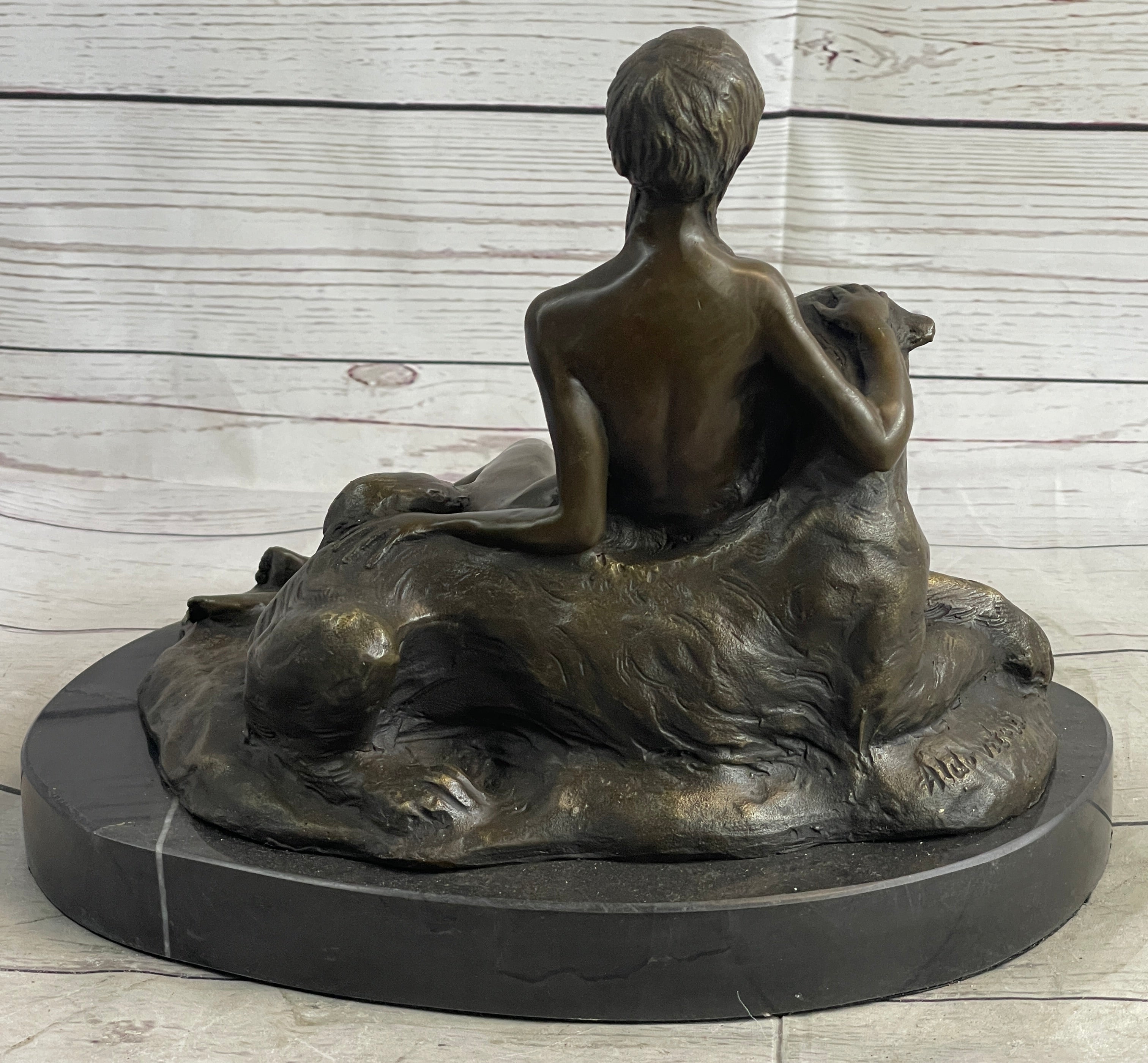 Aldo Vitaleh Nude Woman Sitting Next to a Panther Bronze Sculpture